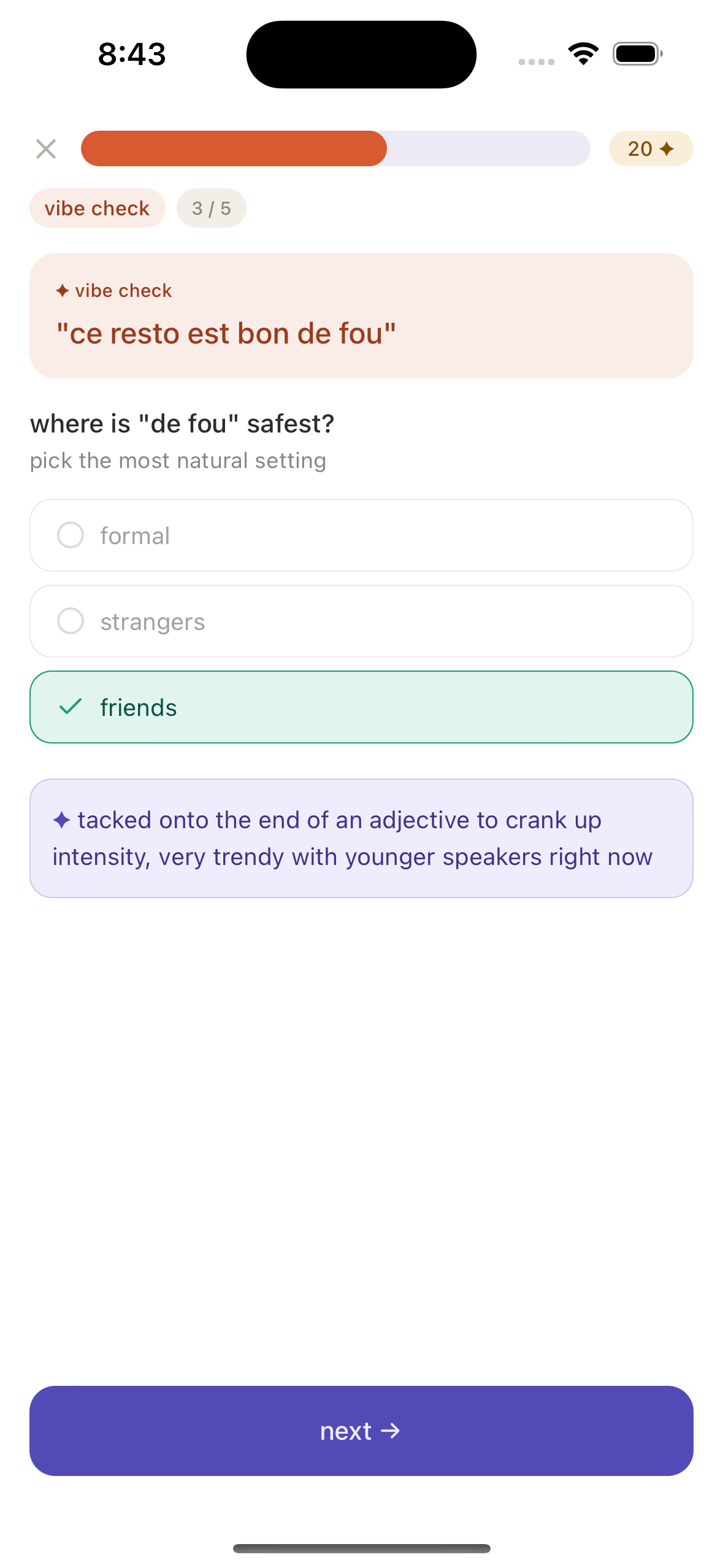 Vibe check quiz for French slang